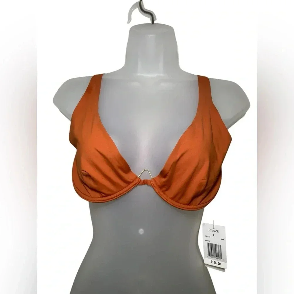 L*Space Alana Bikini Top Terra Cotta Gold Detail NWT Size Large